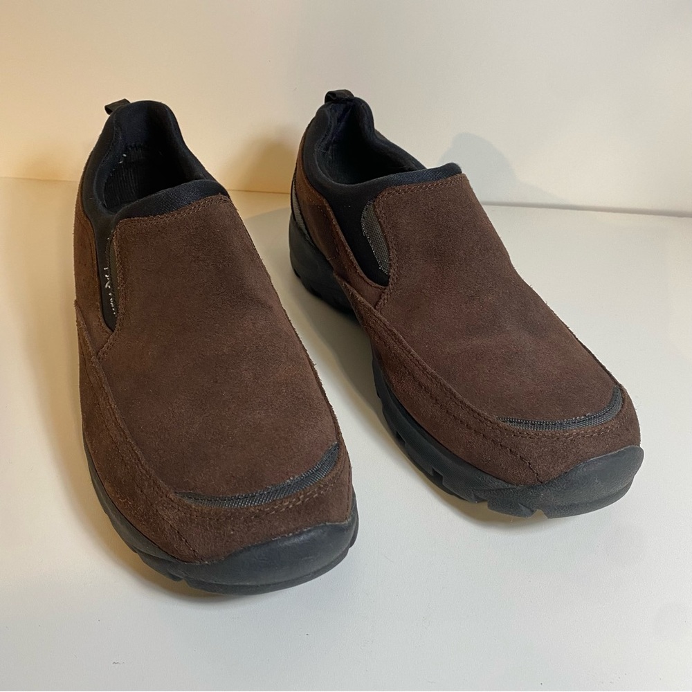 Lands End Dark Brown Suede Slip On Moccasin Casual Shoes Men's Size 43/9.5-10
